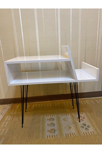 Lernan Group Retro Plak Ve Pikap Sehpası Beyaz Renk Siyah Ayak