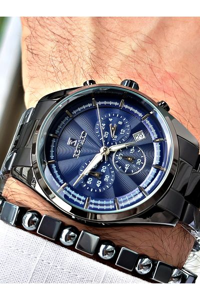 Reward Black Men's Wristwatch and Bracelet Gift Set - Functions Active