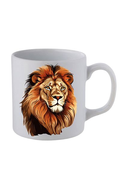 lili hediyelik White Lion Printed Ceramic Tea and Coffee Cup - Gift for Lover