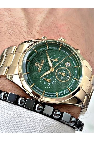 Reward Gold Colored Men's Wrist Watch and Gift Bracelet