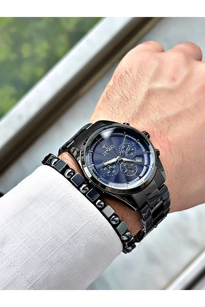 Reward Black Men's Wristwatch and Bracelet Gift Set - Functions Active