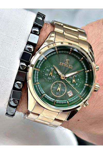 Reward Gold Colored Men's Wrist Watch and Gift Bracelet