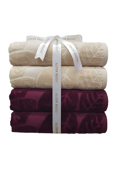 Özdilek Marven Towel 4 Pieces - Beige Claret Red