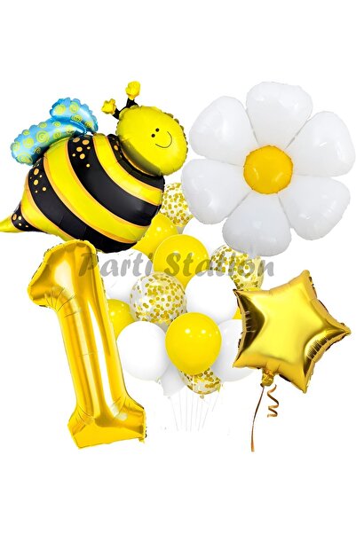 Parti Station Bee Arı ve Papatya Konsept 1 Yaş Balon Set Bee Arı ve Papatya T...