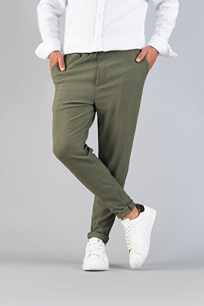 bombe Pánské kalhoty Khaki Elastic Waist Slim Fit Flexibilní Lycra Basic Cotton Jogger