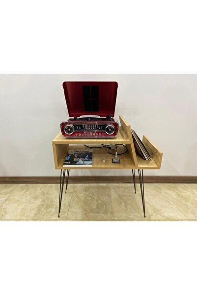 Lernan Group Retro Plak Ve Pikap Sehpası Açık Kahverengii Siyah Ayak