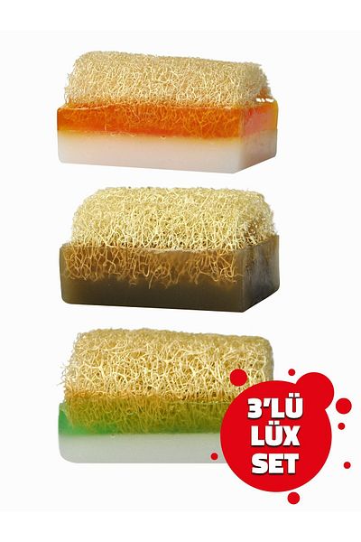 Aytan Home Natural Pumpkin Fiber Soap 3-Piece LUXURY SET (Honey+Clay+Aloe Vera)