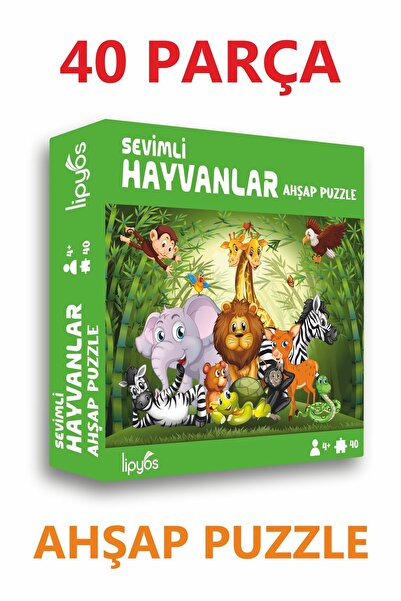 LİPYOS Sevimli Hayvanlar, Aslan Fil 40 Parça Mini Ahşap Puzzle