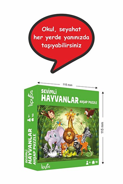 LİPYOS Sevimli Hayvanlar, Aslan Fil 40 Parça Mini Ahşap Puzzle