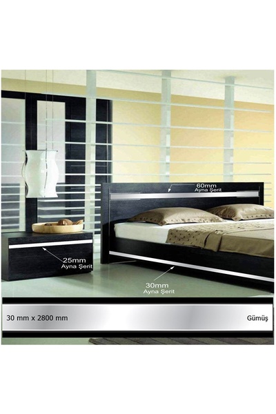 EYM 30 Mm X 2800 Mm Gümüş Yapışkanlı Sibu Aynalı Pleksi Şerit Dekoratif Mobilya Dolap Süsü