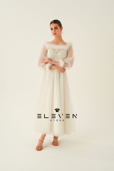 ELEVEN DESIGN FEATHER DETAILED EVENING DRESS