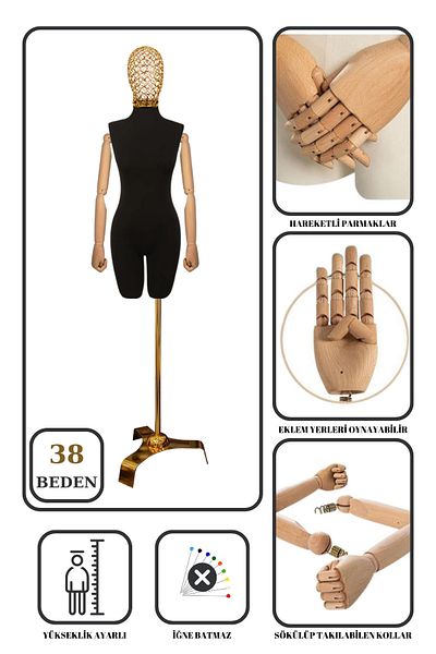 Manken İstanbul Size 38 - Wearable Tailor Manikin Showcase Proofing Manikin with Gold Head and Feet