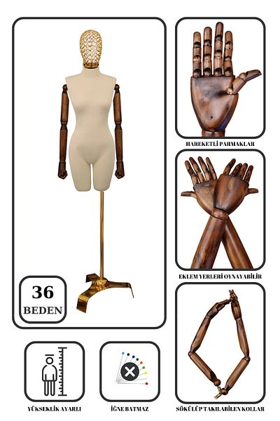Manken İstanbul 36 Size Pants with Gold Heads and Feet - Wearable Tailor Manikin Showcase Proofing Manikin