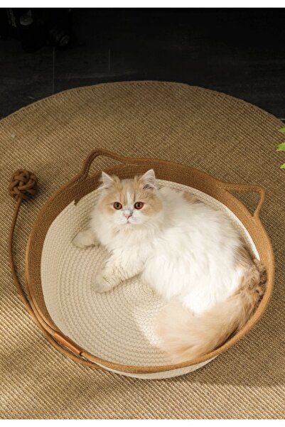 afralya home Kedi yatağı 40cm hasır kedi yatağı jüt/pamuk kordon ip kedi yata...