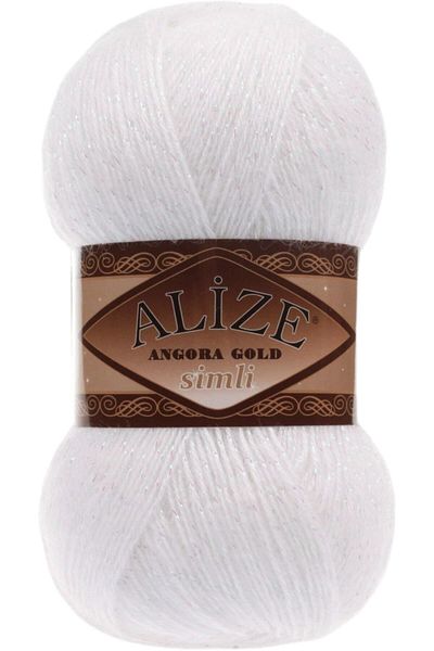 Alize ( 5 Pieces ) Angora Gold Glitter White 55 Hand Knitted Threads Vest Cardigan Thread Scarf Sweater Thread