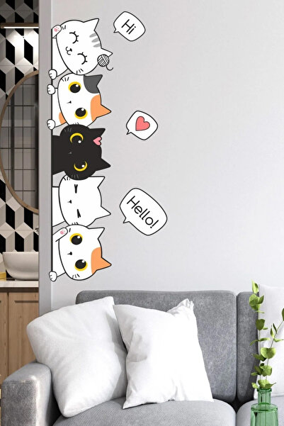 Kt Grup Sevimli Kediler Çocuk Odası Kapı Kenarı Sticker