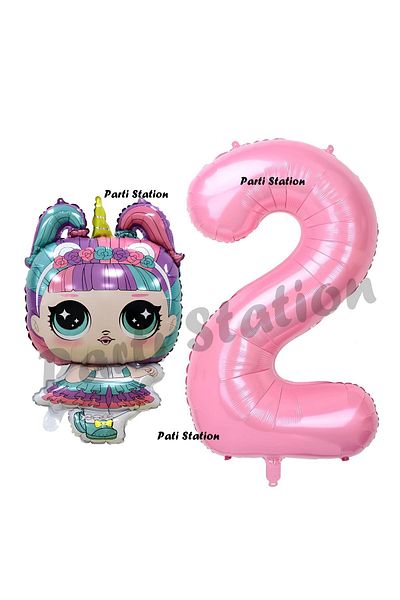 Parti Station 2 Year Old Unicorn LOL Baby Birthday Balloon and Pink Number Set