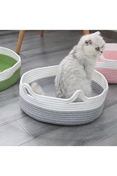 afralya home Kedi yatağı 40cm hasır kedi yatağı jüt/pamuk kordon ip kedi yata...