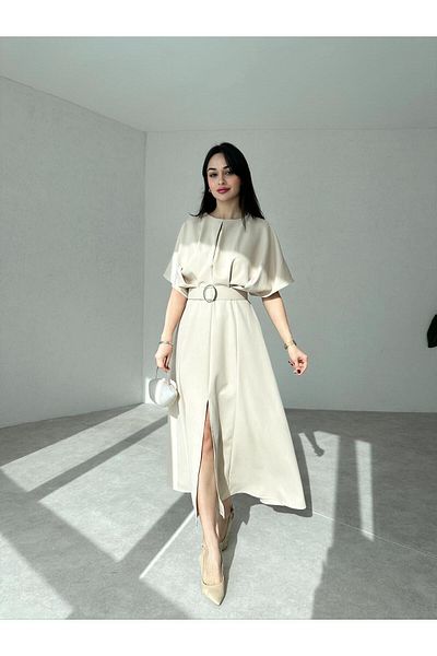 Afiş Butik Μίντι Μήκος Γυναικείο Φόρεμα με λεπτομέρεια ζώνης
