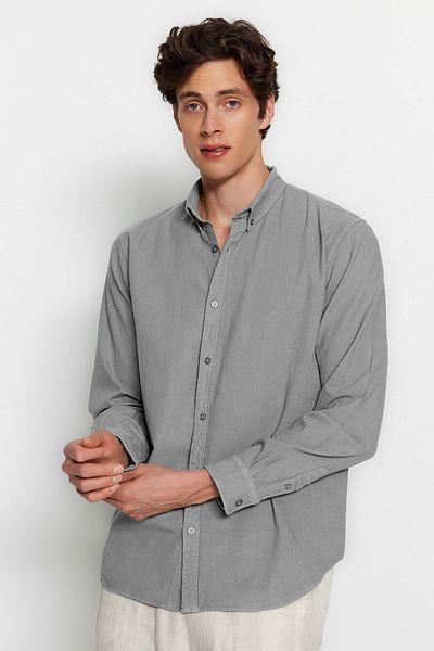 Trendyol Collection Білизна унісекс сіра Regular Fit Linen Look 100 Cotton Gomlek TMNSS23GO00099