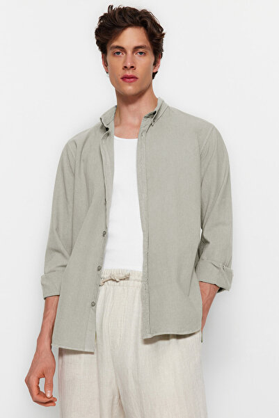 Trendyol Collection Béžová unisex lněná košile 100% bavlna Regular Fit - Tmnss23Go00099