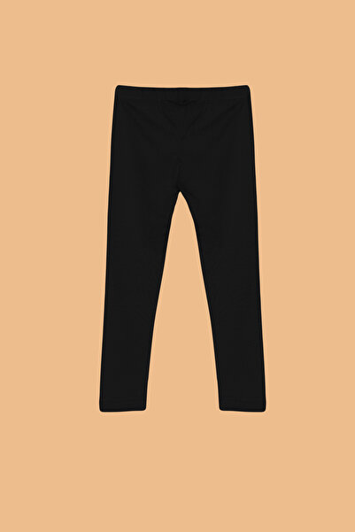 TRENDYOLKIDS Black Girls' Cotton Basic Knitted Leggings Tkdss24Ta00005