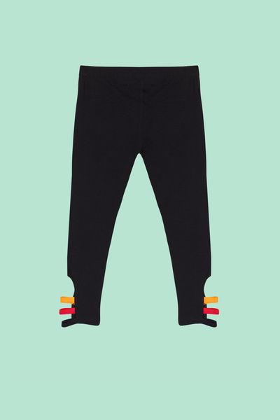 TRENDYOLKIDS Black Girl's Side Detailed Basic Knitted Leggings Tkdss24Ta00002