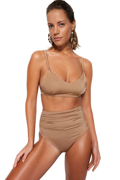 Trendyol Collection Mink Recovery Hipster-Bikinihose mit hoher Taille TBESS20BA0018