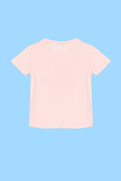 TRENDYOLKIDS Hellrosa Mädchen-T-Shirt aus gestrickter Baumwolle mit Erdbeermuster und Pailletten, kurzärmelig TKDSS24TS00007