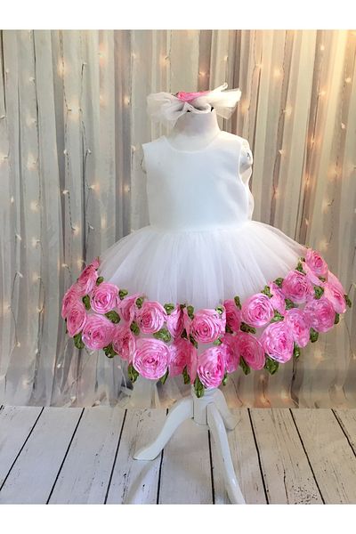 İlknur Karaca Design Rochie albă roz florală ziua de naștere rochie de ocazie rochie de seară