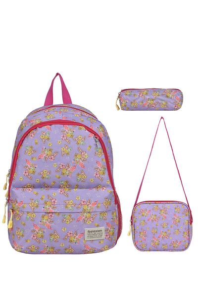 ELATAE Multi-Compartment 3-Piece School Set Primary School Bag Lunch Box Pen Holder 8640
