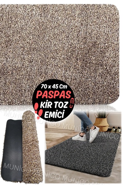 Munico Gri Şık Tüylü Clean Step Mat Özellikli Çok Fonksiyonlu Paspas Kaymaz Kapı Paspası Sabit Kapı Paspası