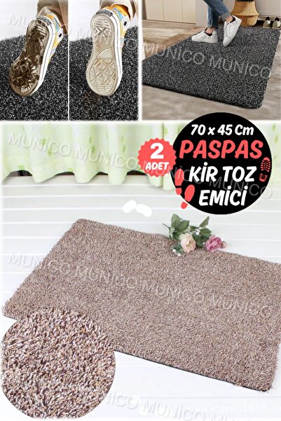 Munico 2 Adet Suyu İçine Hapseden Kapı Banyo Paspası Gri Şık Tüylü Clean Step Mat Özellikli Çok Fonksiyonlu