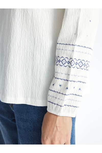 LC Waikiki Dámská halenka s dlouhým rukávem LCW Grace - Crew Neck Print