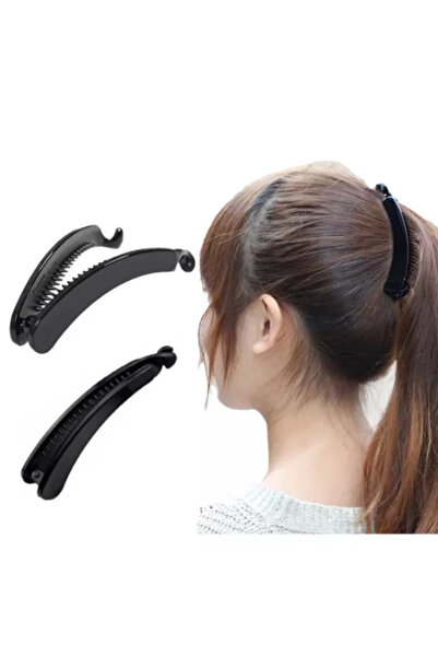 Classy 2 Adet Siyah Düz Muz Toka, Saç Tokası, Topuz Tokası