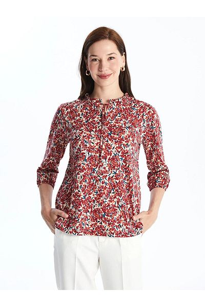 LC Waikiki LCW Grace - Floral Print Women's Blouse, Tie-up Collar