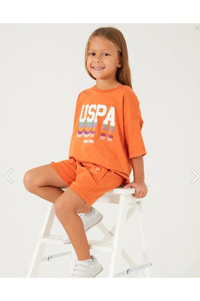 U.S. Polo Assn. US1405-4 Costum cu bretele pentru fete cu pantaloni scurți