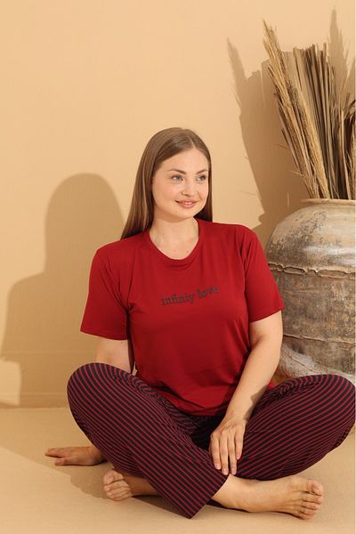 Temporium Plus Size Milan Fabric Pajamas Set - Short Sleeve and Printed