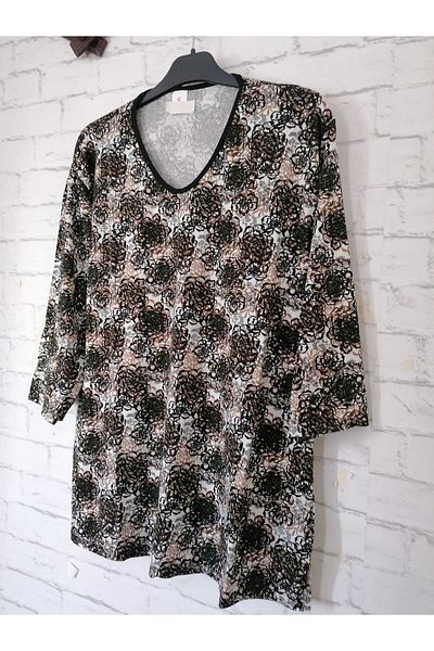 anne moda ankara Καλοκαιρινό Μεγάλο Μέγεθος Βισκόζη Μπλουζάκι - Κάπρι Μανίκια