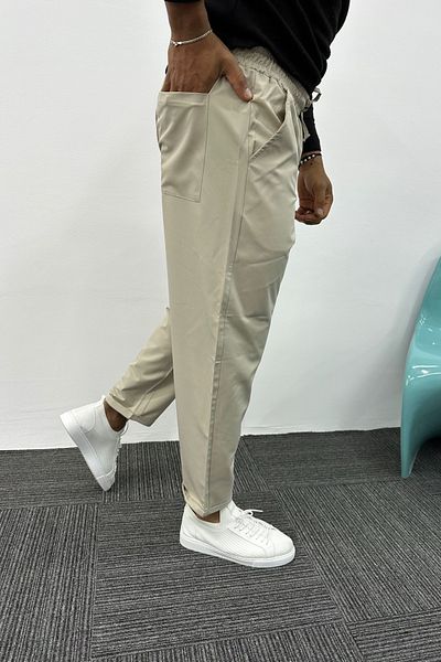 MADZEYMODA Μπεζ Ανδρικό Jogger - Boyfriend Mold, Double Leg, Parachute Fabric
