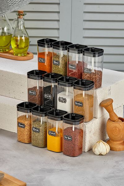 DE HOME 12-Piece 300ml Spice Jar Set - Lid with Spoon, Label Gift