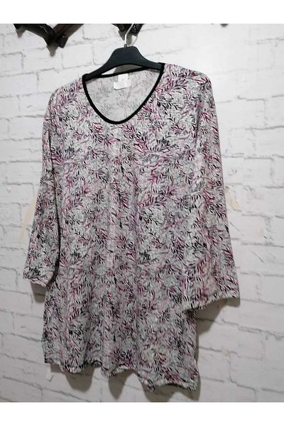anne moda ankara Καλοκαιρινό Μεγάλο Μέγεθος Βισκόζη Μπλουζάκι - Κάπρι Μανίκια