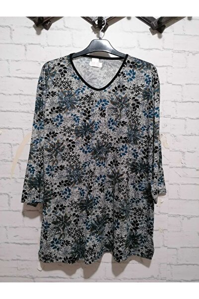 anne moda ankara Καλοκαιρινό Μεγάλο Μέγεθος Βισκόζη Μπλουζάκι - Κάπρι Μανίκια