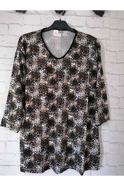 anne moda ankara Καλοκαιρινό Μεγάλο Μέγεθος Βισκόζη Μπλουζάκι - Κάπρι Μανίκια