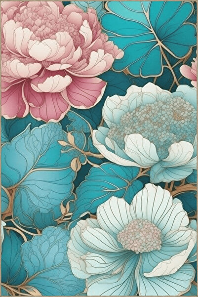 Rugs Modern Halı Turkuaz Temalı Floral Çiçek Gül Desenli Kreatif Modern Dekor...