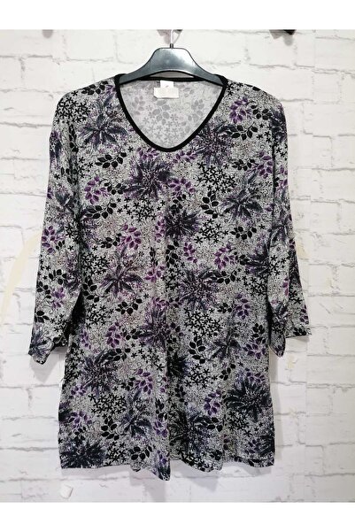 anne moda ankara Καλοκαιρινό Μεγάλο Μέγεθος Βισκόζη Μπλουζάκι - Κάπρι Μανίκια