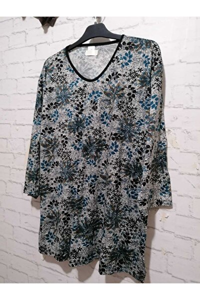 anne moda ankara Καλοκαιρινό Μεγάλο Μέγεθος Βισκόζη Μπλουζάκι - Κάπρι Μανίκια