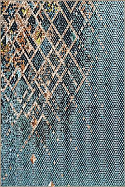 Rugs Modern Halı Mavi Temalı Soyut Dörtgen Geometrik Desenli Modern Dekoratif...