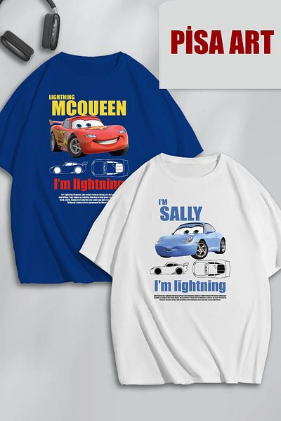 Pisa Art Μπλουζάκι McQueen and Sally Printed Unisex Lightning Oversize - Σετ 2 Combo Lover