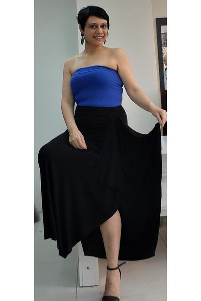 Mertcan Butik Μαύρο μαντήλι βισκόζης - Φούστα με σκίσιμο στο πλάι και ελαστική μέση